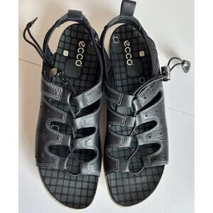 Ecco Black Leather Jab Toggle Strappy Bungee Sandals/Adjustable/Women's 41